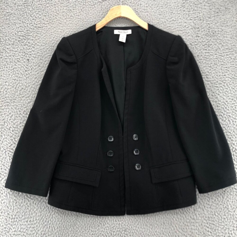 White House Black Market Blazer Womens 14 Black 3/4 Sleeve Button Office Work